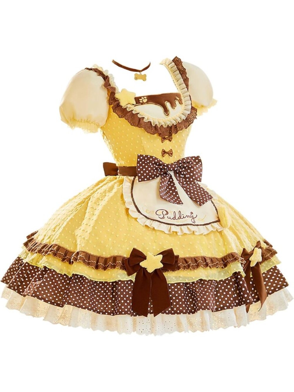 Cute Anime Doll Cosplay Costume - Polka Dot Lolita Dress with Apron & Hat